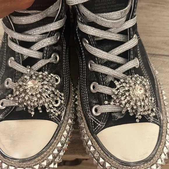 NAN-KU Black High-Top Crystal-Embellished Sneakers - Picture 9 of 9